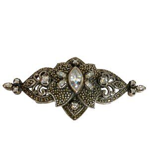 Vintage Sterling Silver Judith Jack Marcasite & Crystal Brooch Pin Glam Fairy